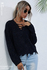 Long Sleeve Knit Loose V-neck Sweater