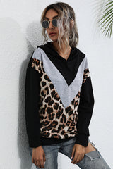 Leopard Print Contrast Stitching Long-sleeved Top