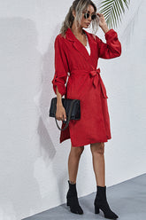 Long-Sleeved Lapel Tie Dress