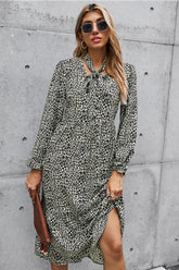 French Print Lace Up Bow Dress