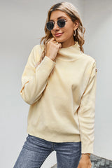 High Collar Button Solid Color Sweater