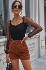 Corduroy High Waist Belt Short Trousers