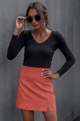 Small- Slit Hips Solid Color Skirt