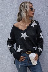 Loose V-neck Star Knitted Sweater