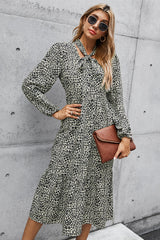 French Print Lace Up Bow Dress