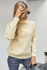 High Collar Button Solid Color Sweater