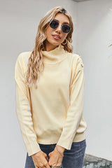 High Collar Button Solid Color Sweater