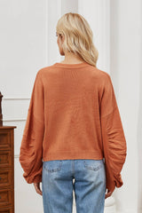 Round Neck Pleated Long-sleeved Top
