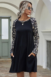 Leopard Sleeve Round Neck Dress