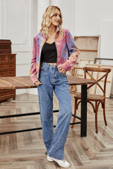 High Collar Color Zipper Tie-dye Jacket