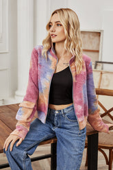 High Collar Color Zipper Tie-dye Jacket