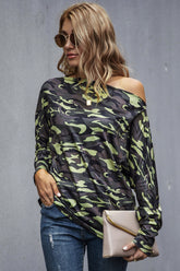 One-Shoulder Camouflage Knit Bottoming Shirt