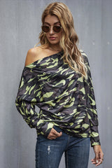 One-Shoulder Camouflage Knit Bottoming Shirt