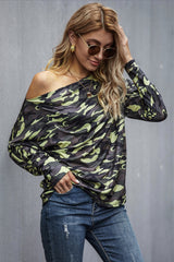 One-Shoulder Camouflage Knit Bottoming Shirt