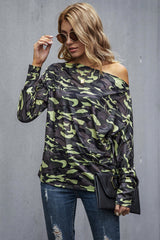 One-Shoulder Camouflage Knit Bottoming Shirt