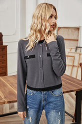 Round Neck Button Solid Color Top