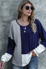 Round Neck Contrast Stitching Long-sleeved Top