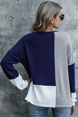 Round Neck Contrast Stitching Long-sleeved Top