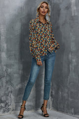 Flower Print Loose Long Sleeve Shirt
