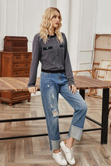 Round Neck Button Solid Color Top