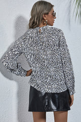 Leopard Print Low Neck Long Sleeve Shirt