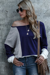 Round Neck Contrast Stitching Long-sleeved Top