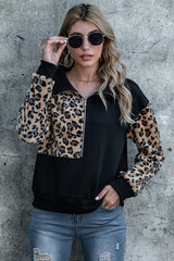 Loose Stitching Leopard Print Hoodies