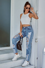 Ripped High-rise Straight-leg Denim Trousers