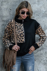 Loose Stitching Leopard Print Hoodies