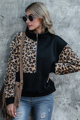 Loose Stitching Leopard Print Hoodies