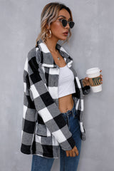 Woolen Cardigan Contrast Plaid