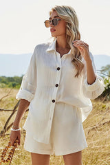 Long Sleeve Shirt And Short Suit