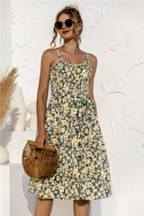 Floral Polka-Dot Button-Breasted Dress