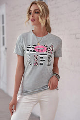 Letter Lip Print Round Neck T-Shirt