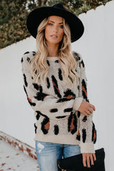 Leopard Round Neck Pullover Sweater
