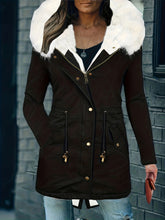 Faux Fur Hood Drawstring Parka Coat