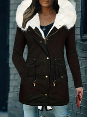 Faux Fur Hood Drawstring Parka Coat