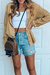 Casual Cropped Waffle Shirt Jacket