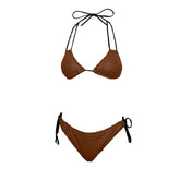 Contrast halter mesh mini skirt padded 3 piece swimwear