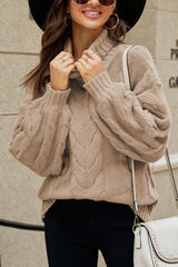 Turtleneck Twist Cable Flared Sleeve Sweater