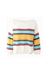 Off-Shoulder Contrast Rainbow Striped Sweater