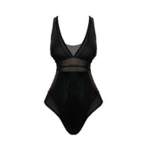 V neck mesh snake print mesh one piece swimwear