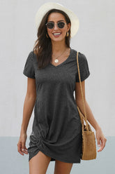 Flanging Cuffs Side Knot Dress