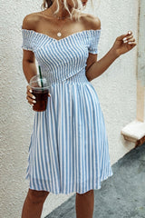 Love Yourself Off Shoulder Striped Dress