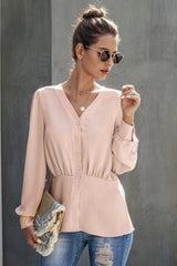 V-Neck Buttons Long Sleeve Blouse
