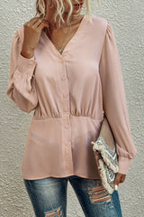 V-Neck Buttons Long Sleeve Blouse