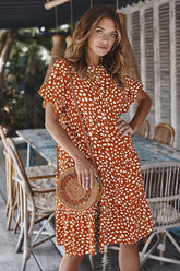 Ruffled Iiregular Polka Dot Dress