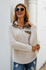 Leopard Button Plush Pullover