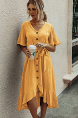 Ruffled V-neck Lace Dress