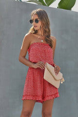 Printed Tube Top Halter Lace Romper